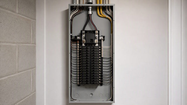 Electrical subpanel with feeder cable and neatly dressed branch circuits