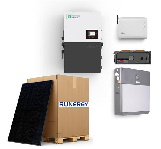 16kW Home Solar + Storage Bundle – 36 × Runergy 405W, Panels Fortress Power, Envy 12 kW & eForce 9.6 kWh Solar Kit — side…