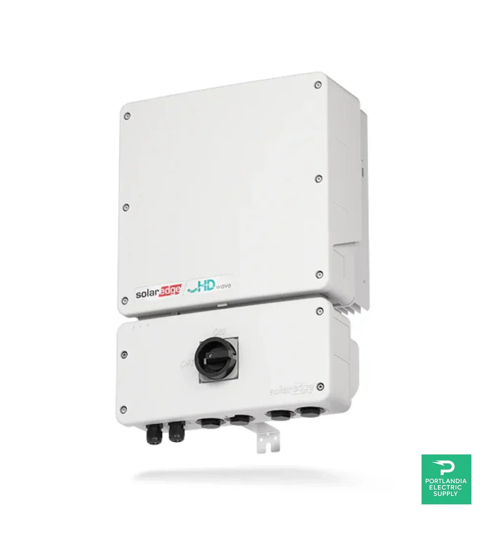 SolarEdge HD-Wave SE10000H-US inverter, white box with black control switch and logo