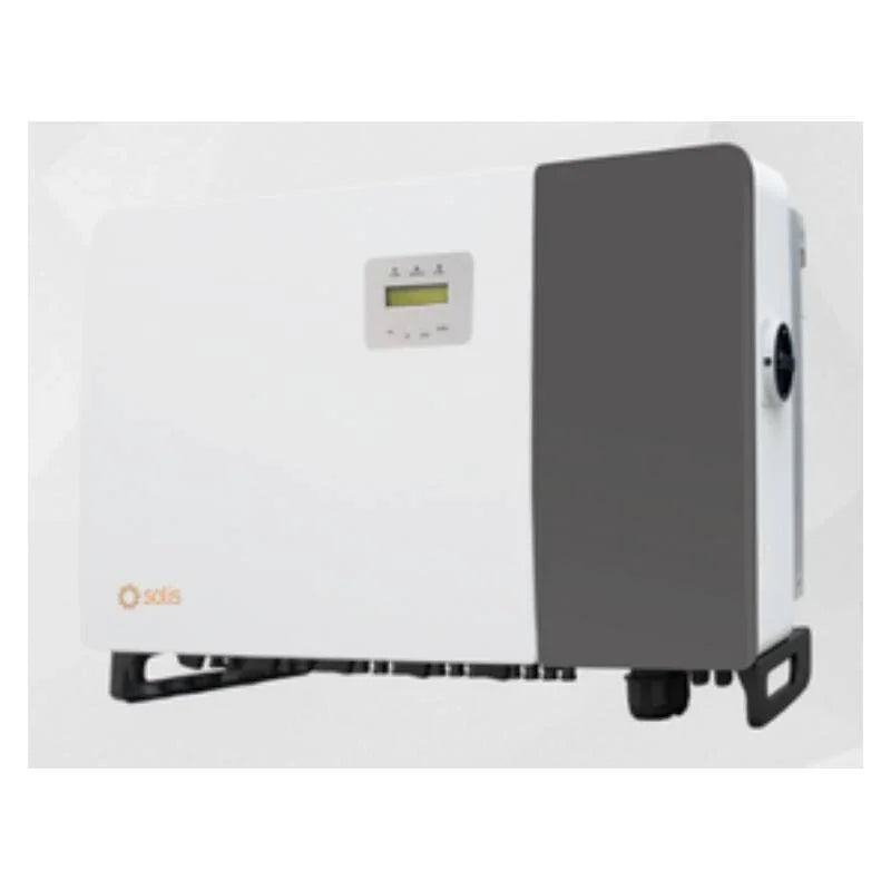 Solis 90K-5G-US APST solar inverter, white and gray unit with display screen, wall mounted