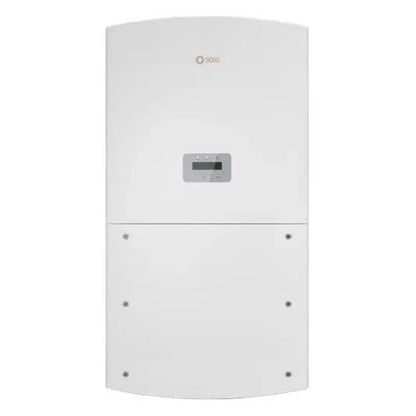 Solis 50K US solar inverter front view, white unit with display screen and Solis logo