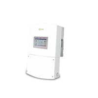 Solis RHI-1P10K-HVES-5G white solar inverter with digital display, front view