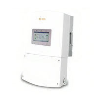 Solis RHI 7.6K 5G solar inverter front view with display panel, white casing