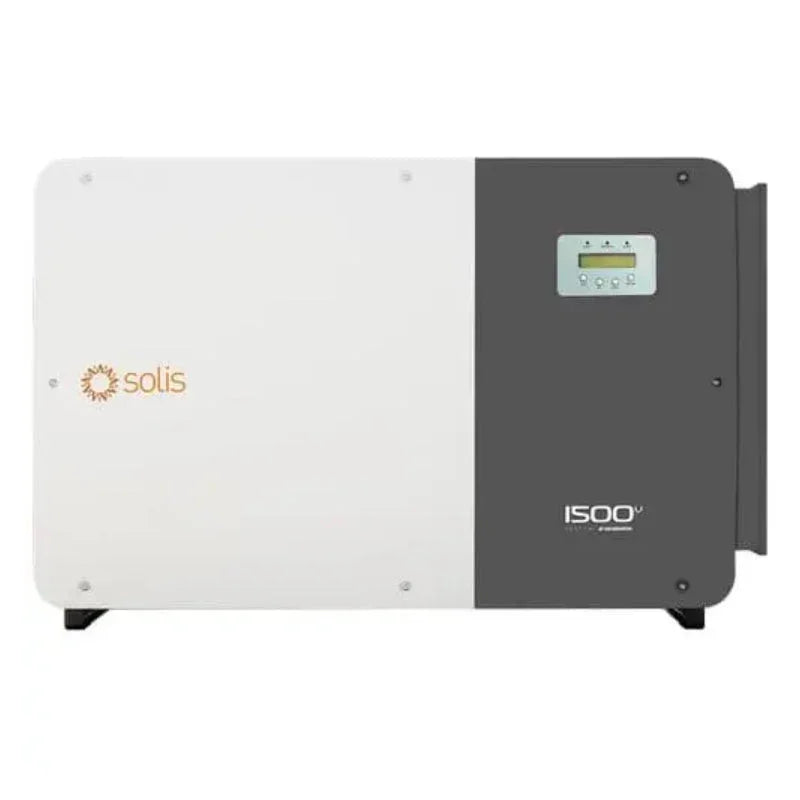 Solis 185K EHV 5G US PLUS solar inverter, front view, gray and white housing, display screen