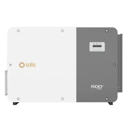 Solis 125K1 EHV 5G solar inverter front view, white and gray unit with display screen