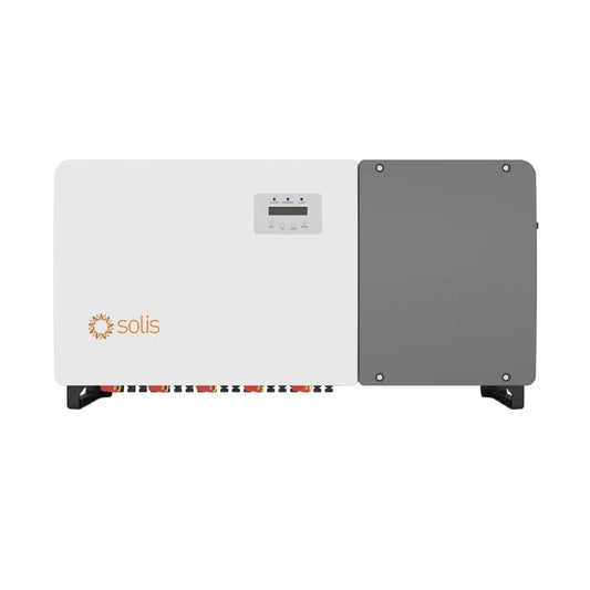 Solis 80K 5G solar inverter front view with LCD display and Solis logo on white panel