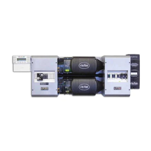 Outback Power FP2 VFXR3024E inverter system front view with control panels