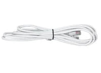 Coiled white Pytes communication cable with RJ45 connectors on a white background