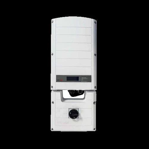 SolarEdge SE7600A-USS2RLCB2 white solar inverter front view on black background
