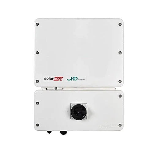 SolarEdge SE10000H US inverter front view, white HD-Wave solar power equipment