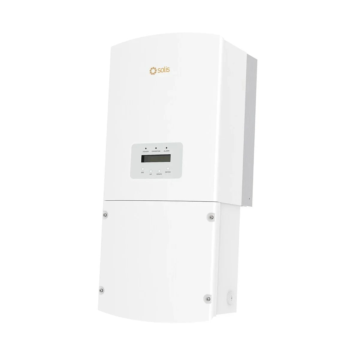 Solis white solar inverter wall-mounted with digital display and control buttons