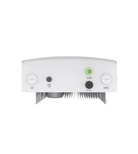 Solar inverter front panel with DC, grid, COM, and meter ports, white background