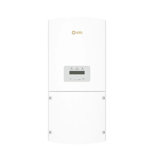 Solis white solar inverter with LCD display and control buttons, front view