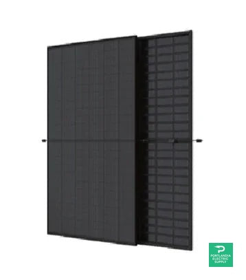 Two black solar panels on a white background