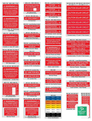2011 NEC Solar Labels 55 Piece Pack 03-500