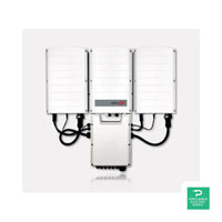 SolarEdge SE66.6K-US three-phase solar inverter front view with white casing and cables