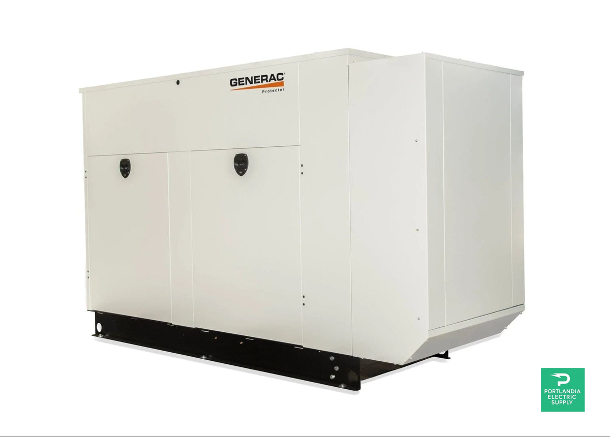 Generac Protector 150KW Automatic Standby Liquid-Cooled Gaseous Engine Generator in Aluminum Enclosure - RG15090 — side angle