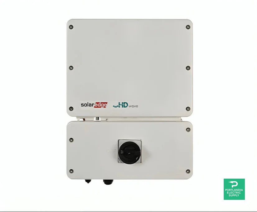 SolarEdge SE3000H-US inverter front view, white enclosure with HD-Wave branding