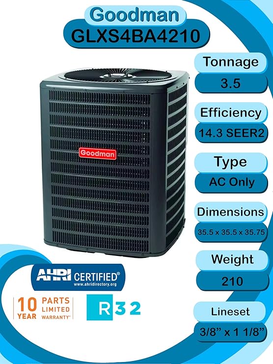 Goodman 14.3 Seer2 Split System Air Conditioner Single Stage (R-32) Replaces GSXN4 - GLXS4BA4210, view 2