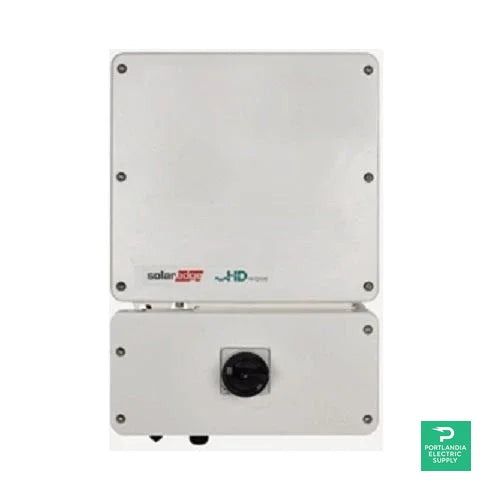 SolarEdge SE11400H-US HD-Wave inverter front view, white metal box with switch and logo