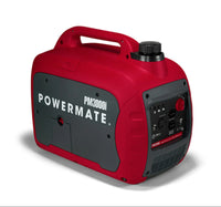 A red and black Generac PM3000i INVERTER 50ST/CSA portable generator with a carrying handle and control panel.