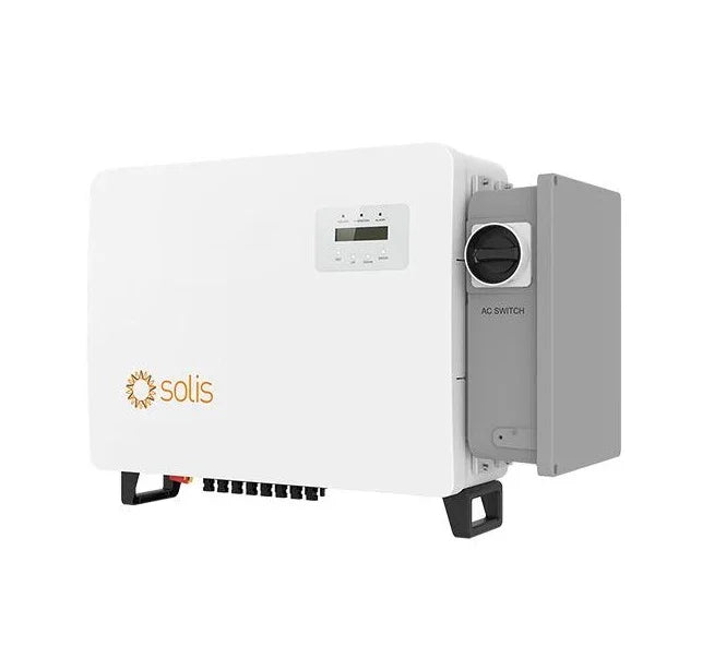 Solis solar inverter with AC switch, white enclosure, wall-mounted, clean energy device