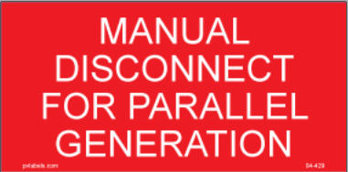 Manual Disconnect For Parallel Generation Placard 04-429