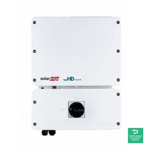 SolarEdge SE6000H HD-Wave inverter front view with white enclosure and on/off switch