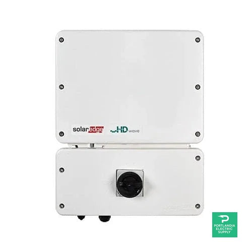 SolarEdge SE10000H US inverter front view, white HD-Wave solar power equipment