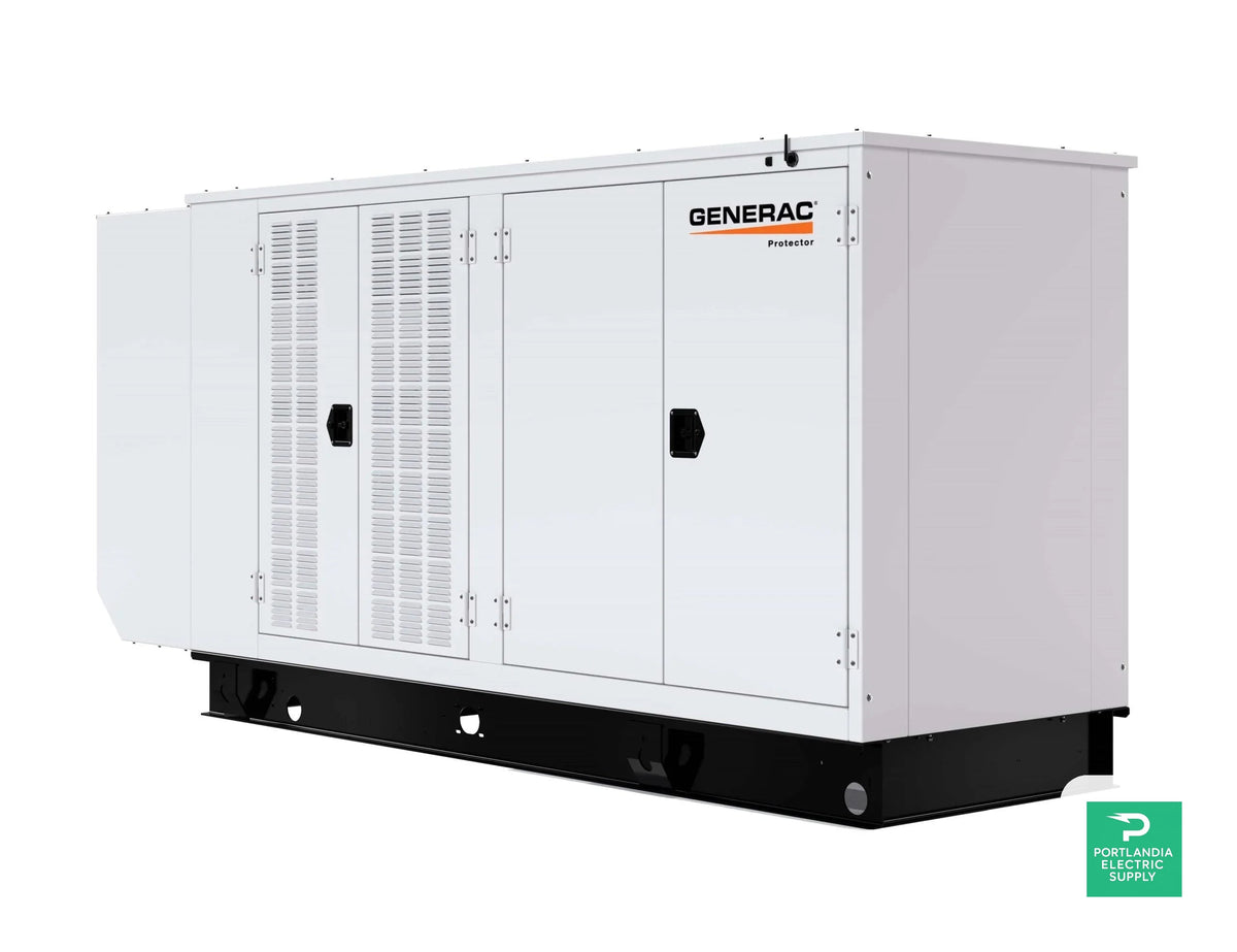 Generac Protector 130KW Automatic Standby Liquid-Cooled Gaseous Engine Generator in Aluminum Enclosure - RG13090 — side angle