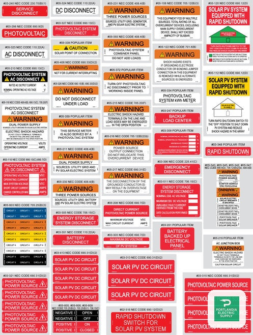 2026 NEC SOLAR LABEL - 80 PIECES ASSORTMENT PACK 05-526