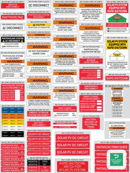 2026 NEC SOLAR LABEL - 80 PIECES ASSORTMENT PACK 05-526