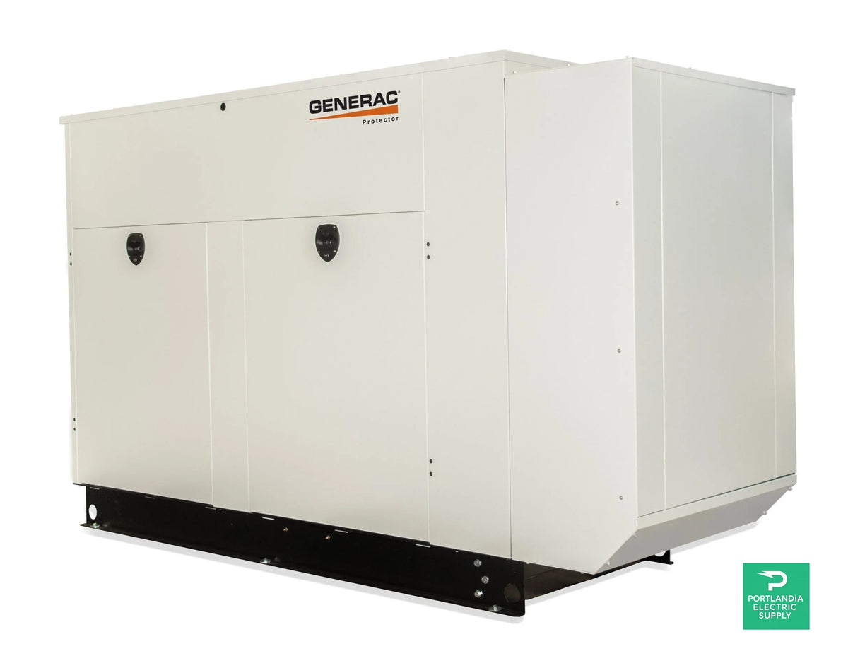 Generac Protector 100KW Automatic Standby Liquid-Cooled Gaseous Engine Generator in Aluminum Enclosure - RG10090 — side angle