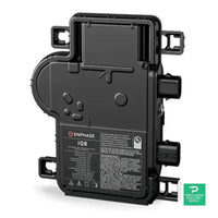Enphase IQ8A microinverter black rectangular unit for solar panels on white background