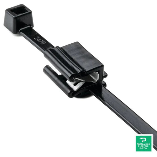 HellermannTyton 2-Piece Cable Tie & Edge Clip, 8.0" Long, EC5B, 1 - 3 mm Panel, 50lb, PA66HIRHSUV/PA66HIRHSUVR5, Bk, 100/pkg - 156-02225