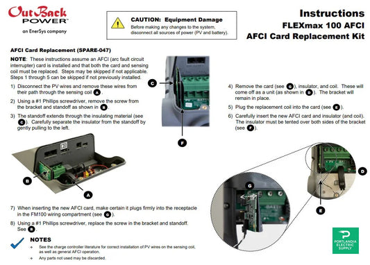 Outback Power FM100-300VDC-AFCI AFCI Replacement Kit not compatible with previous FM100-300VDC - SPARE-047
