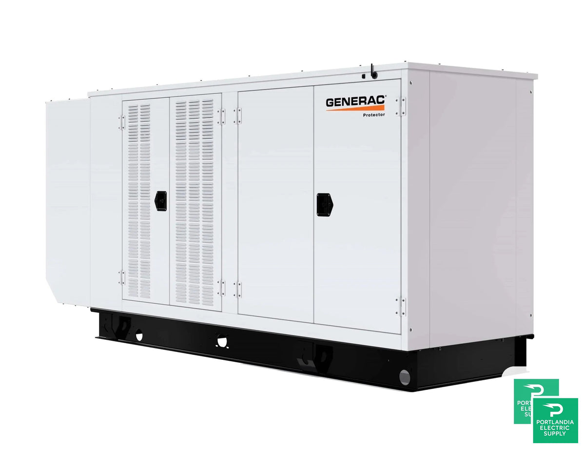 Generac Protector 130KW Automatic Standby Liquid-Cooled Gaseous Engine Generator in Aluminum Enclosure - RG13090 — front view