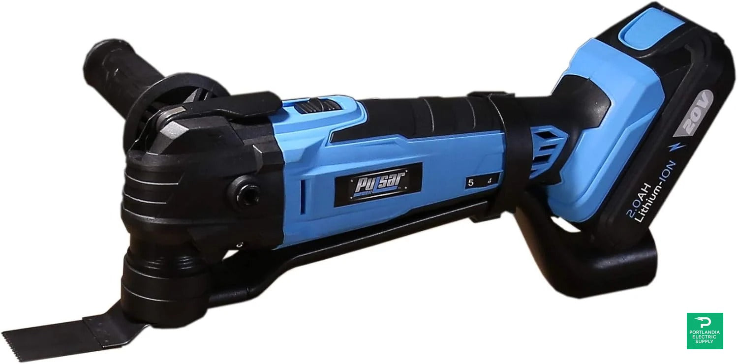 Pulsar 20V Lithium Ion 6 Setting Cordless Multi-tool for Sawing, Cutting, and Sanding with LED Work Light and Bonus Accessories - PT26M20K