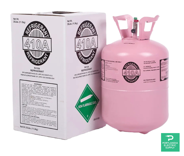 R-410A Refrigerant 25 lb Cylinder (Virgin, Factory-Sealed) — cylinder with carton, PES Supply