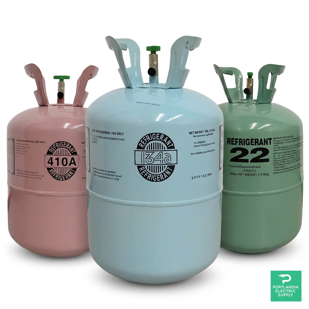 R-410A Refrigerant 25 lb Cylinder — R-410A / R-134a / R-22 cylinder scale comparison, PES Supply
