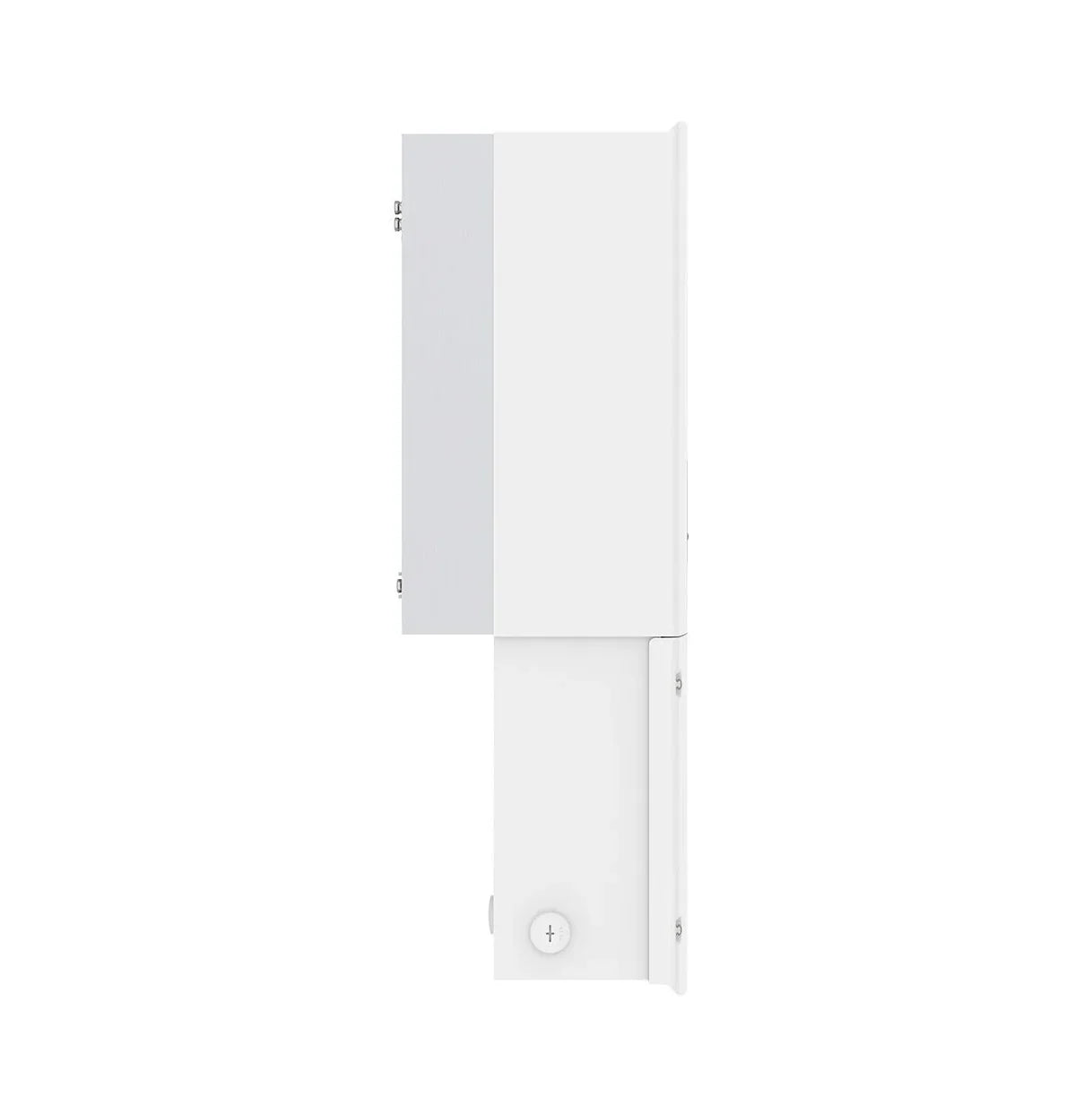 Side view of white Solis 1P6-10-US-RSS electrical enclosure on white background