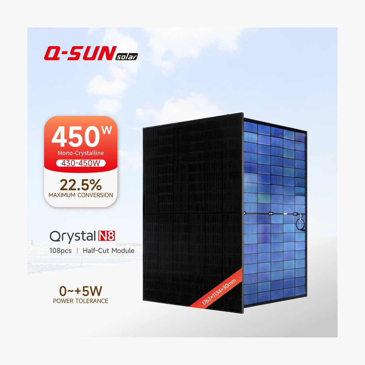 Q-SUN Solar QN-450HT-5 — solar module render