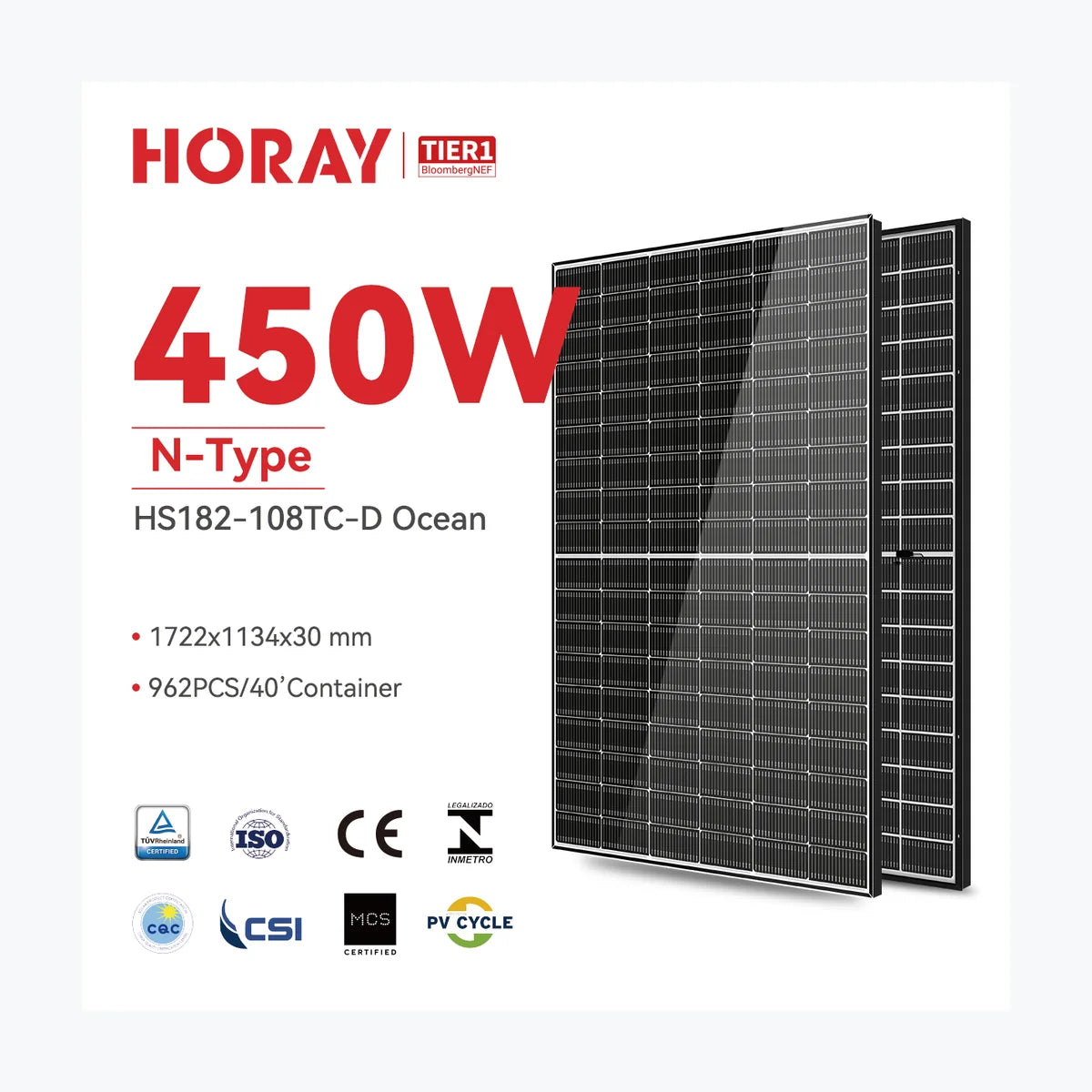 Horay Solar HS430TC-MHO-D — solar module render