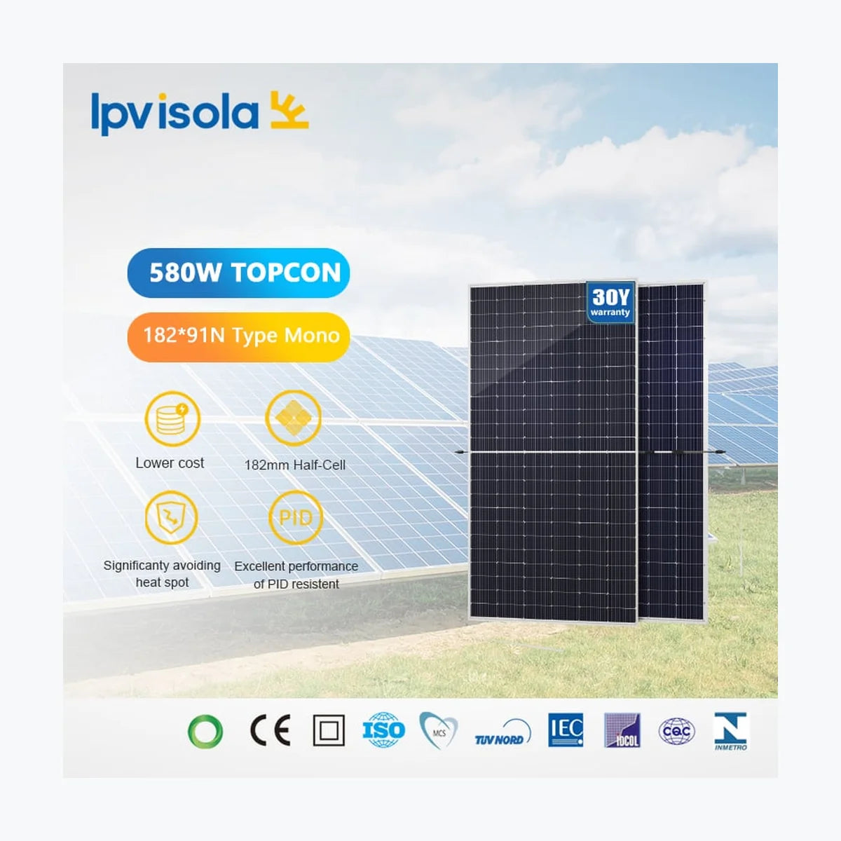 Isola New Energy YH585W-36MH — solar module render