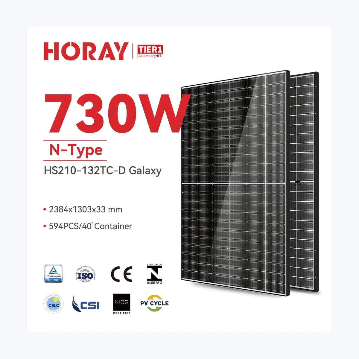Horay Solar HS700TC-MHG-D — solar module render