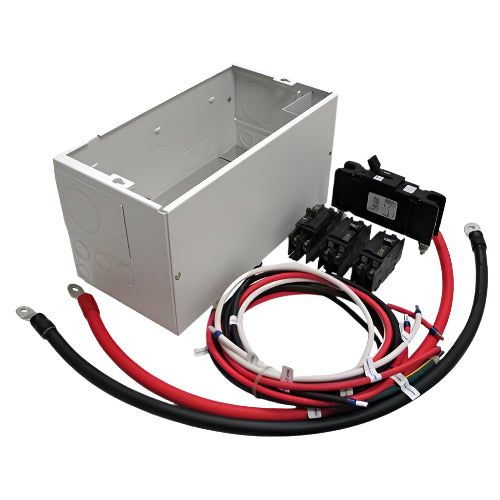 Electrical junction box with wiring and connectors on a gray background